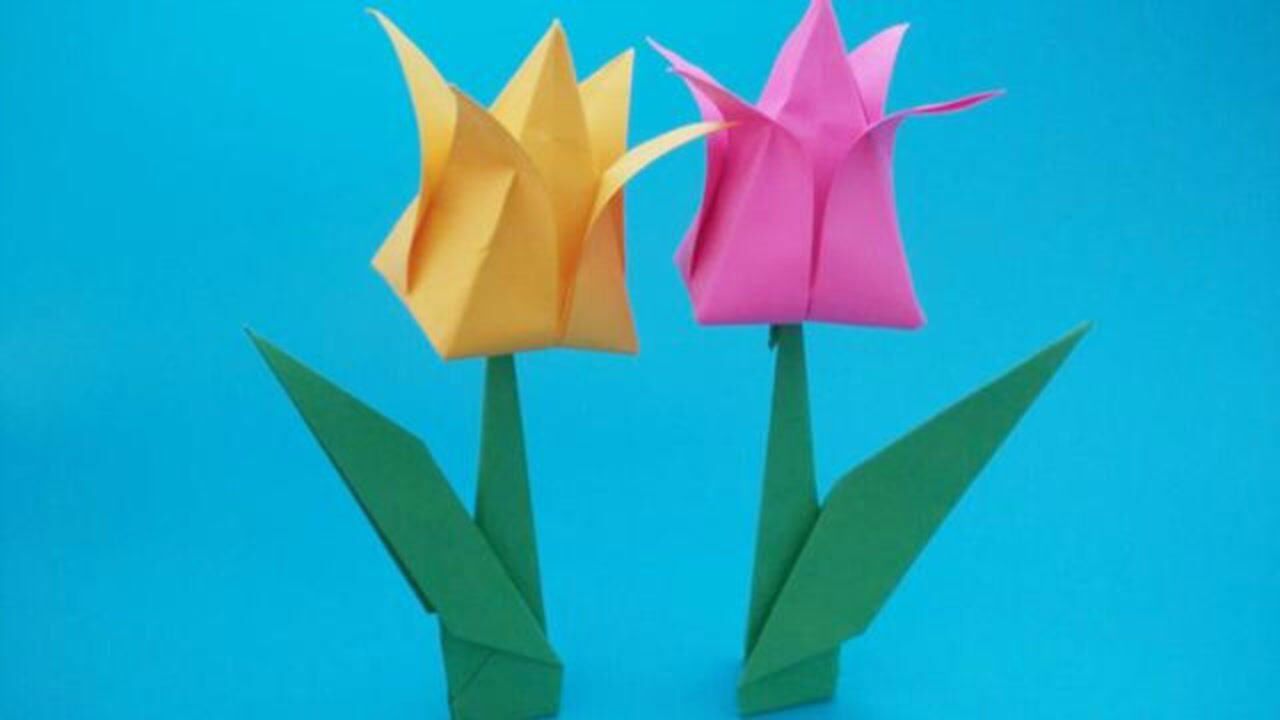 漂亮的郁金香花朵折纸做法简单一学就会手工折纸大全视频教程