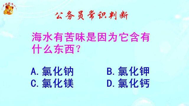 公务员常识判断,海水有苦味是因为它含有什么东西?难倒了学霸