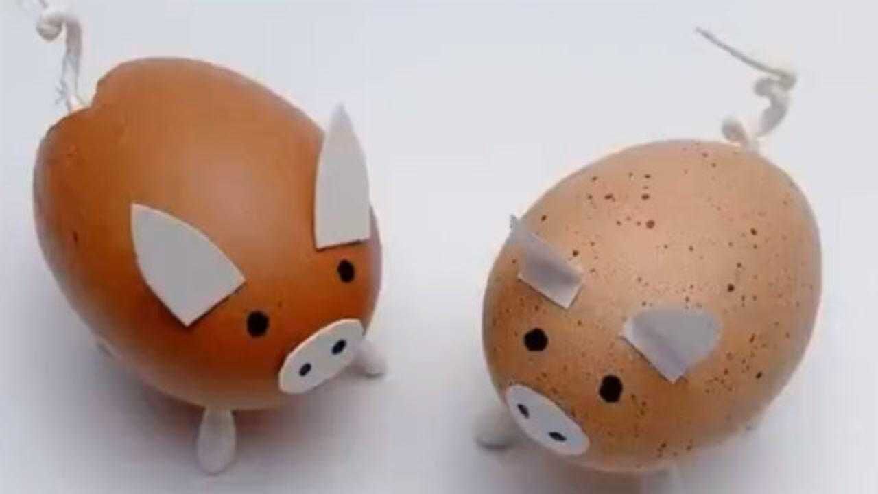 今天教你们用废弃的鸡蛋壳,制作一只可爱的小猪!