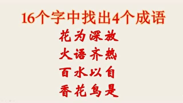 找成语:16个汉字中找出4个成语,学霸6秒找到,你用几秒