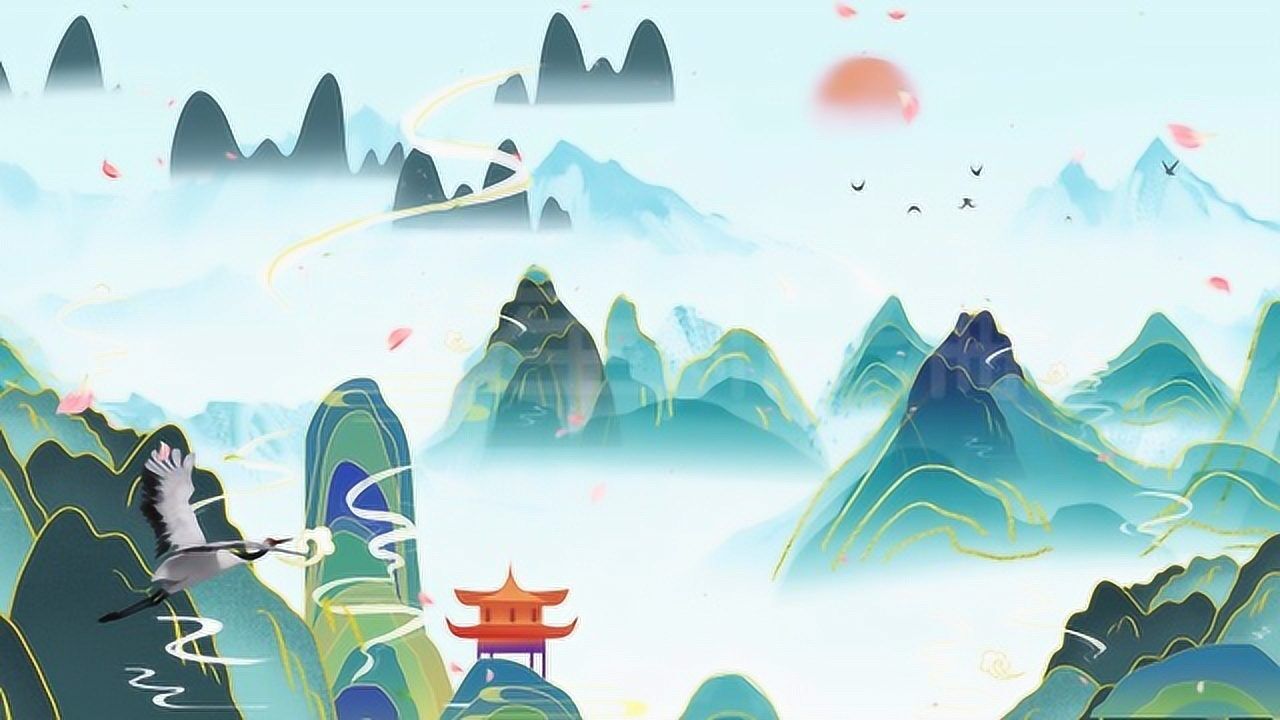 cp205 中国风水墨古筝演奏彩云追月视频舞台led大屏幕背景素材