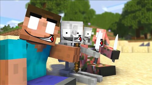 minecraft动画荒岛求生僵尸猪骷髅小白饿极了
