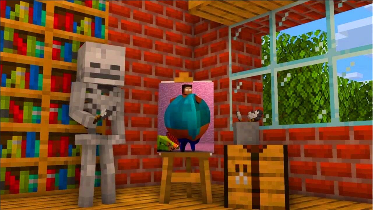 mc动画世界《绘画挑战》,僵尸猪人的画很有特色!
