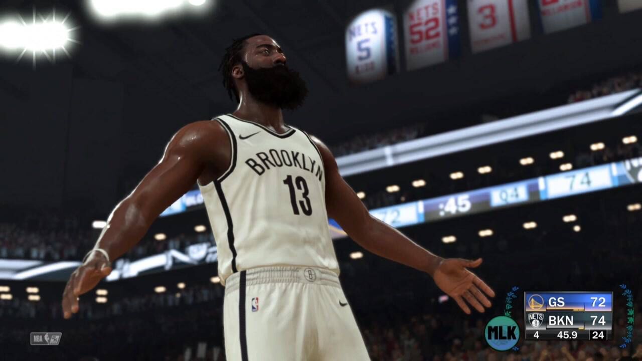 nba2k21,哈登关键时候二加一,全场高呼mvp!