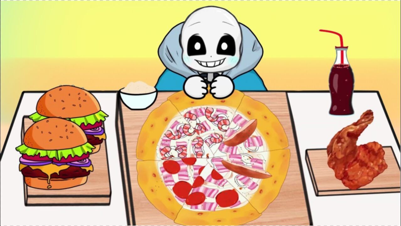 传说之下动画sans啃鸡腿吃披萨