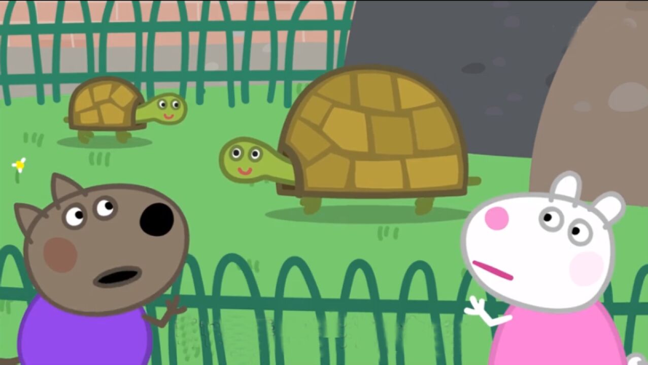 小狗丹尼和小羊苏西在动物园看乌龟趣味卡通儿童简笔画