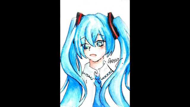 手绘水彩初音未来过程