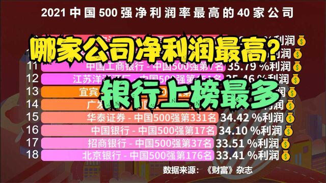 2021中国500强净利润率最高的40家公司,工商银行连前十都进不了