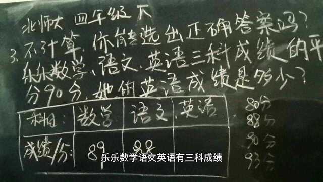 小学数学四年级习题:她的英语成绩是多少?