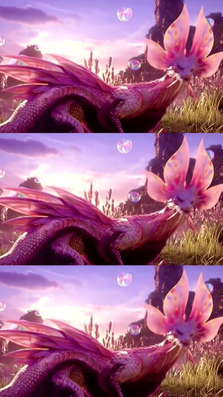 这条龙怎么娘里娘气的在粉色泡泡里打滚的猫咪怕是不知这条龙是公的吧