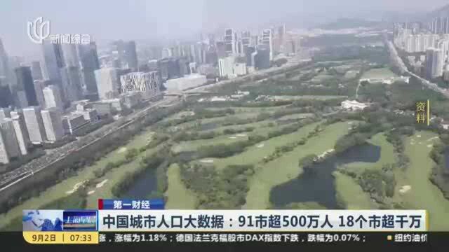 中国城市人口大数据:91市超500万人 18个市超千万