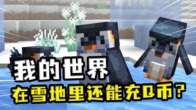 我的世界:mc里也能充Q币?雪地找企鹅,还能玩特技雪橇