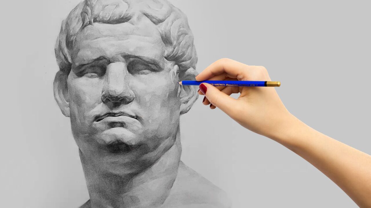 01铅笔石膏人像素描-阿格里巴正面_腾讯视频