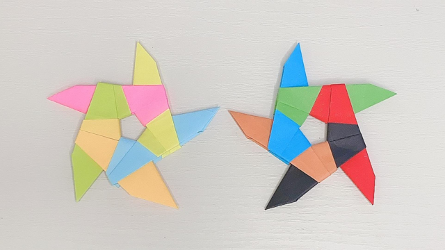 五角飞镖折纸教程,纯色会不会好看一些!