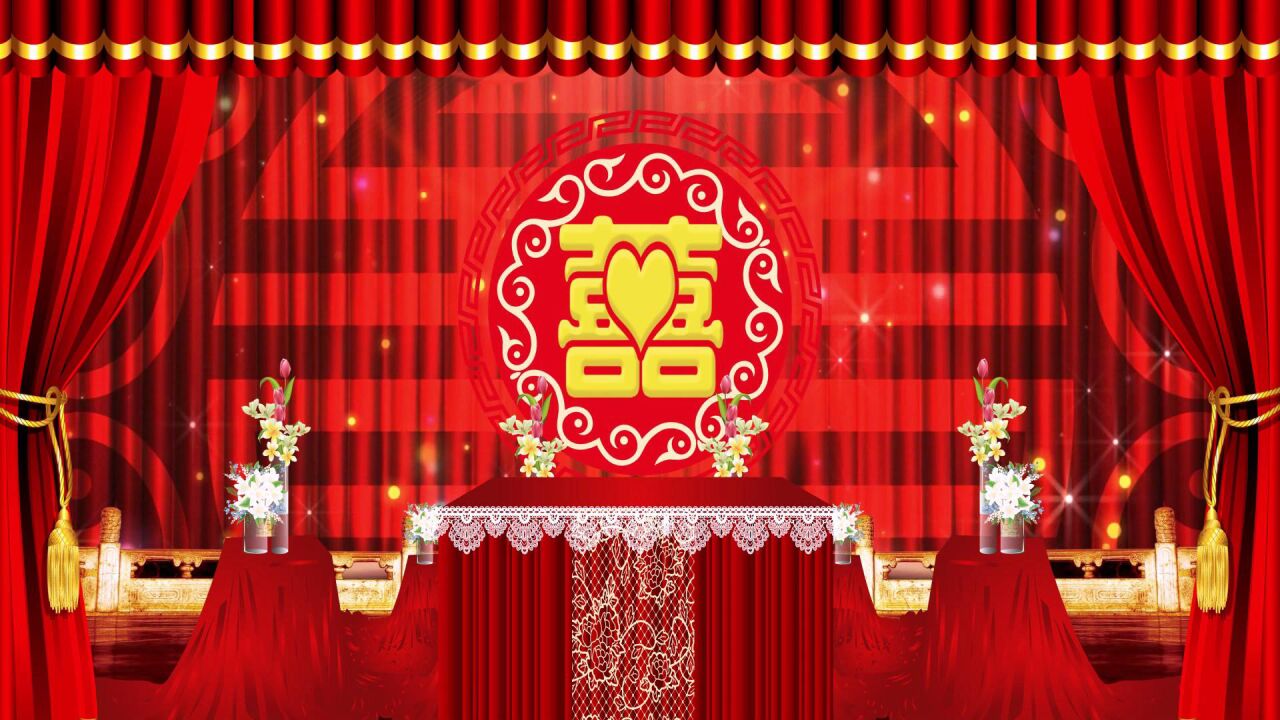 汉唐中式婚礼囍喜堂(12m6s)新人拜天地led大屏舞台背景墙-全十古云