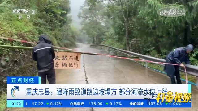 重庆忠县:强降雨致道路边坡塌方,部分河流水位上涨