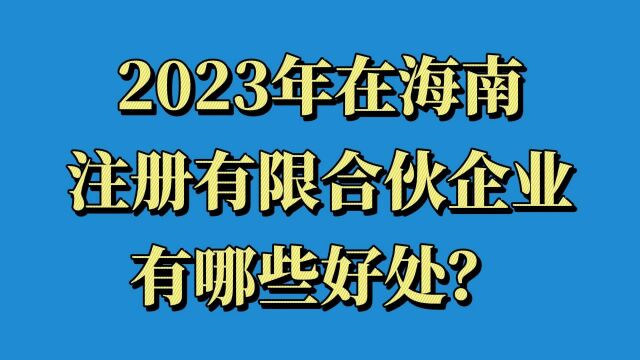 2023年在海南注册有限合伙企业有哪些好处?有什么优惠?