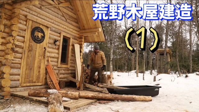 木屋建造1:男人独自在荒野木屋建造木屋,初步搭建房屋框架