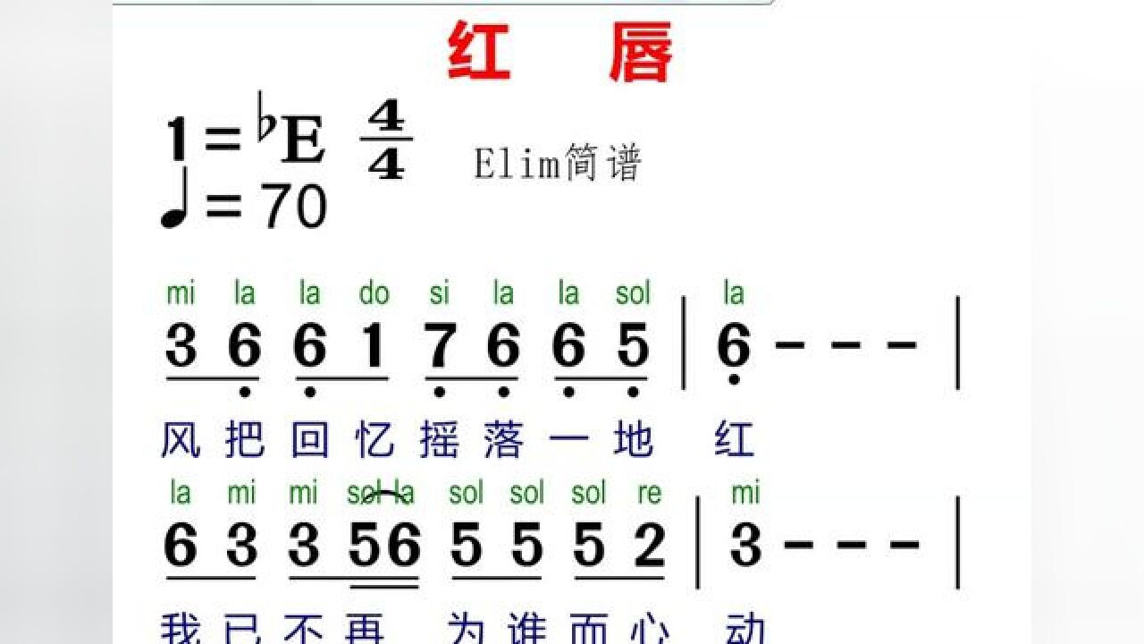 《红唇》有声动态简谱来啦!快来合拍视唱吧!