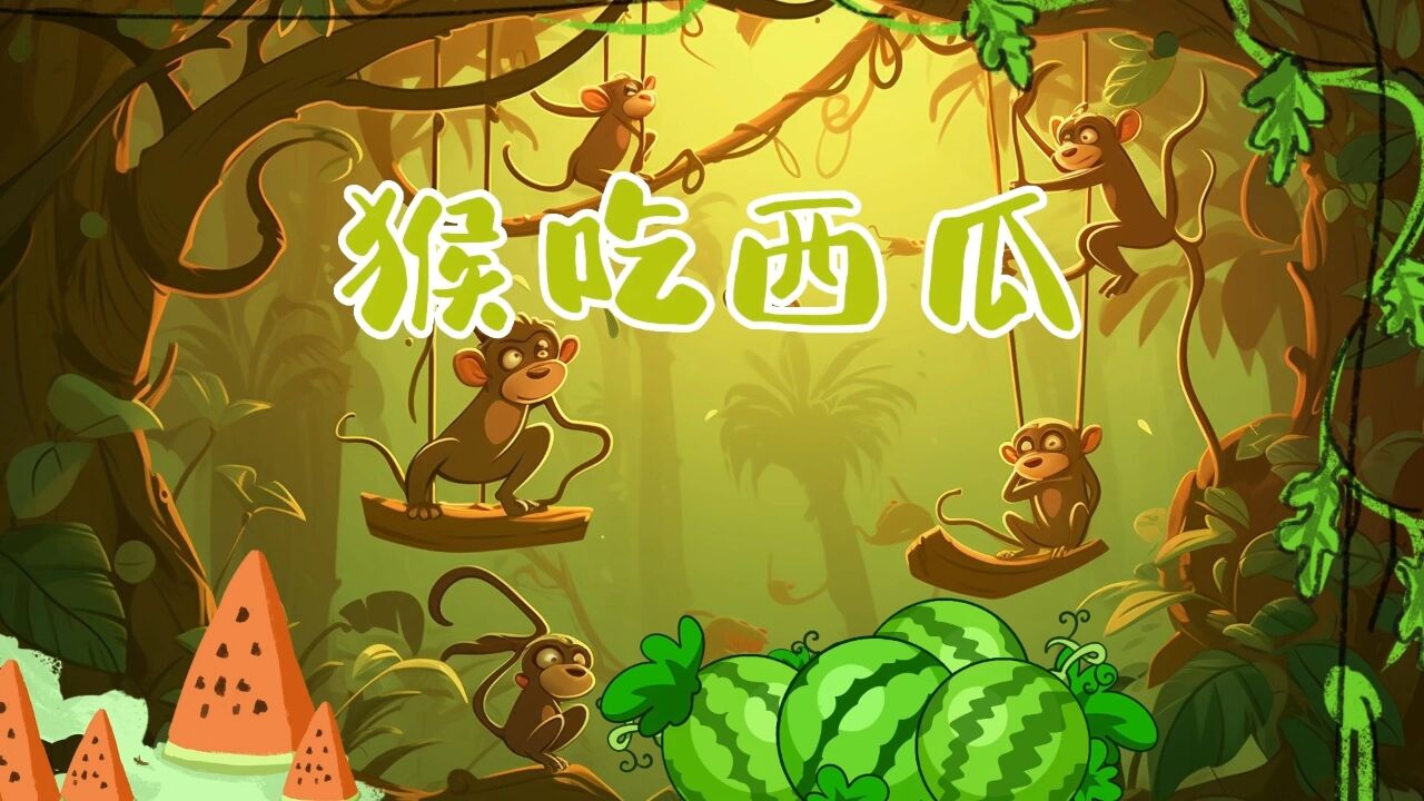 儿童故事——猴吃西瓜(02)演讲朗诵led背景视频