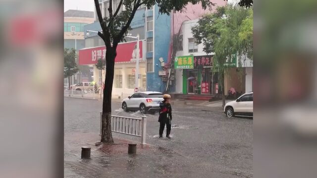 暖心一幕!暴雨致马路下水道井盖冲起,外卖小哥冒雨找来树枝做标记提醒过往路人