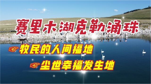 漫游新疆赛里木湖克勒涌珠,这里的水温润如玉,吸引了好多白天鹅