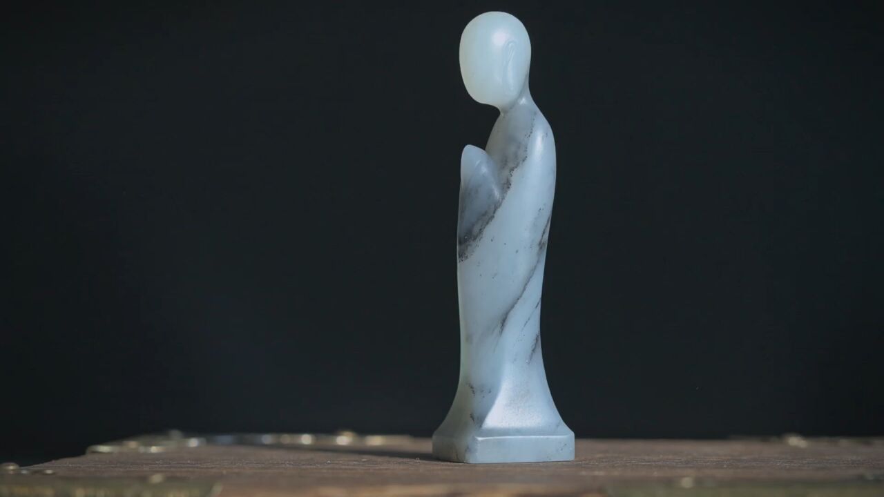 青花籽料苏工悟道手玩件无相佛印章