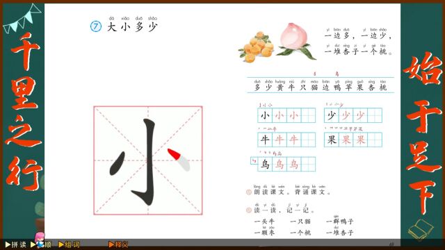 “小”字学习,小学一年级语文课本《大小多少》生字学习