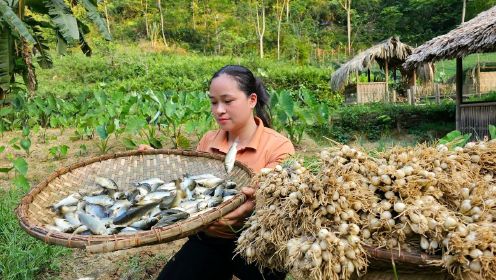 新鲜稻花鱼、自家蒜苗全是好货，黎嫂赚大了，早早收摊回家