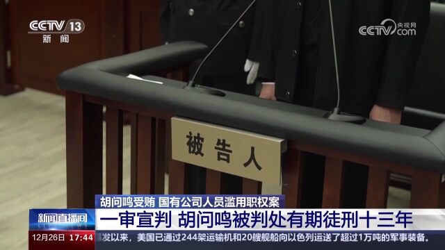 胡问鸣受贿 国有公司人员滥用职权案 胡问鸣被判处有期徒刑十三年