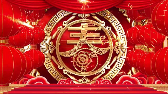 B678成语拜新年元旦喜庆儿童演出表演节目动态LED大屏幕背景视频素材