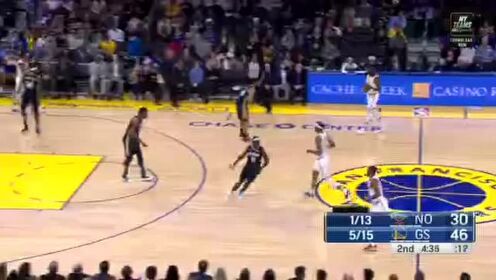 《NBA全场回放》【原声回放】鹈鹕vs勇士第2节 摩尔体前变向铲倒拉塞尔送空接
