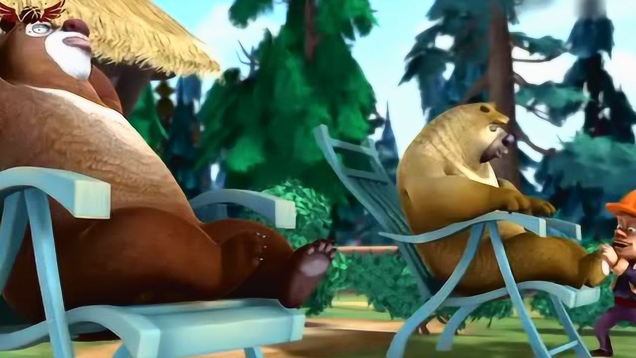 熊出没:熊大和熊二坐在海边在吹海风,光头强不知去向