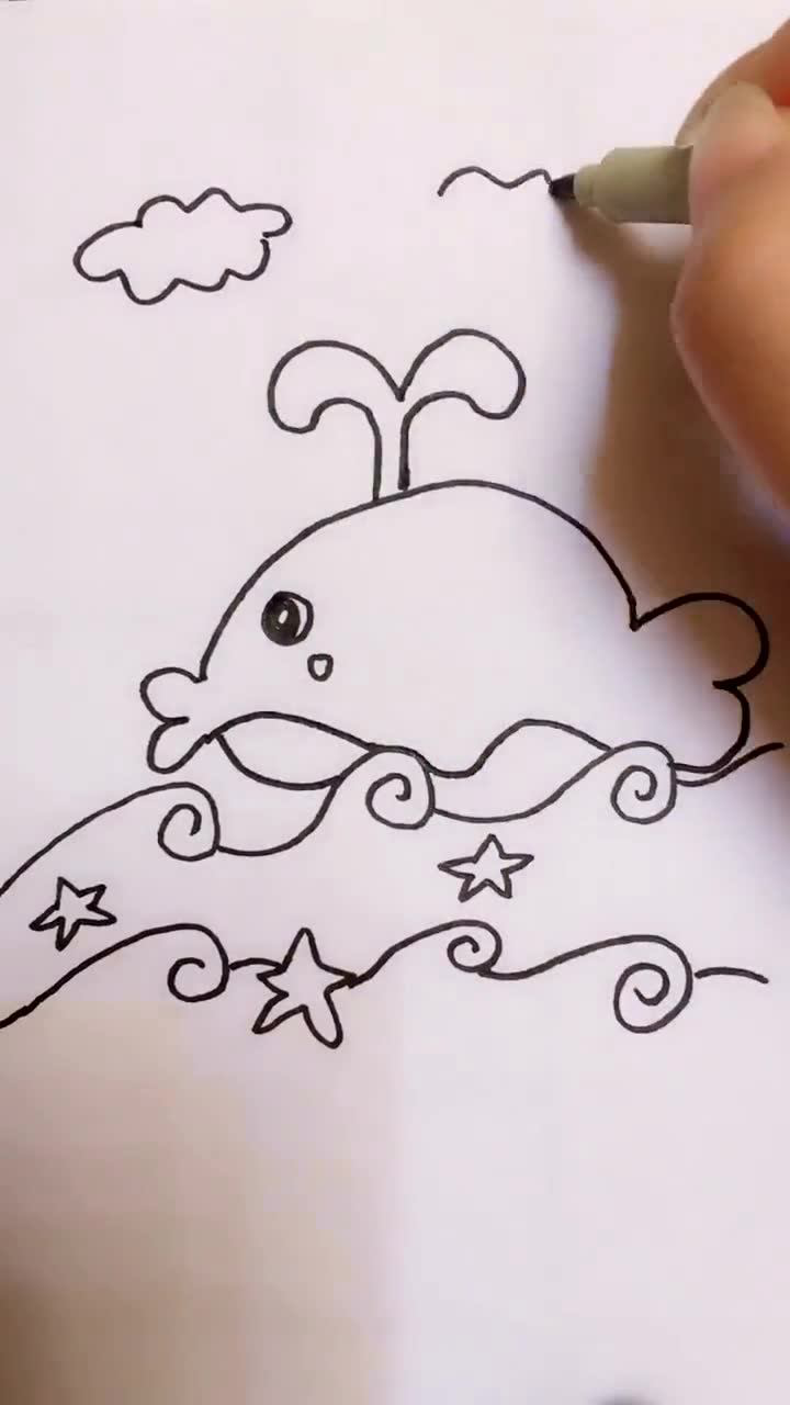 简笔画带你画喷水的小海豚