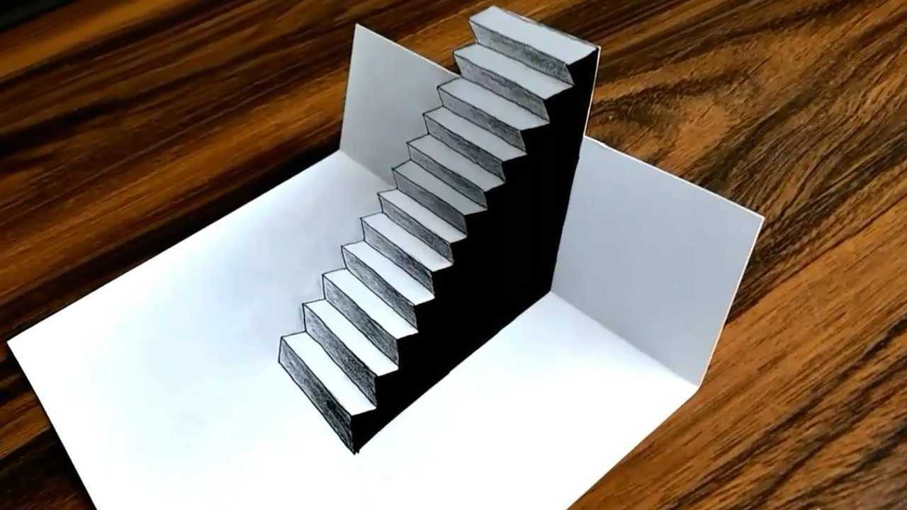 如何在纸上画3d立体画?先看看这个楼梯是怎么画的吧