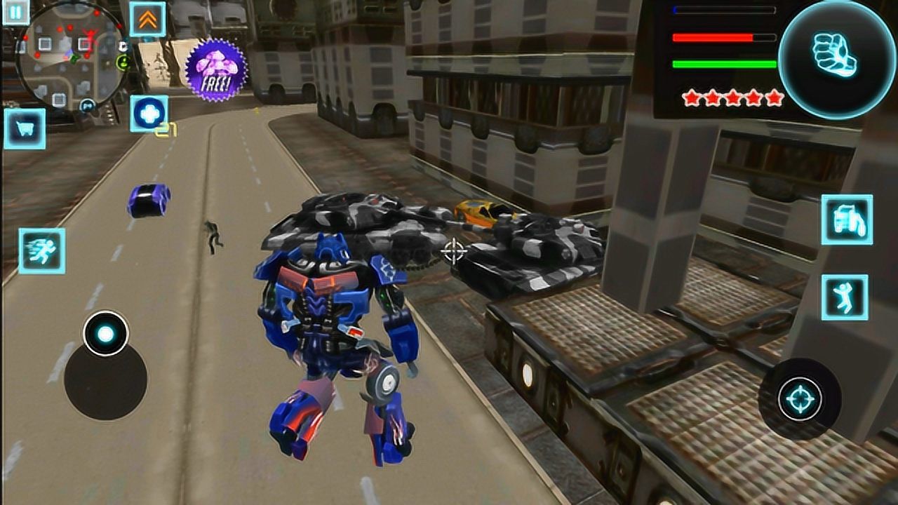 变形机器人英雄卡车机器人双拳锤爆坦克跳上高楼打下直升飞机