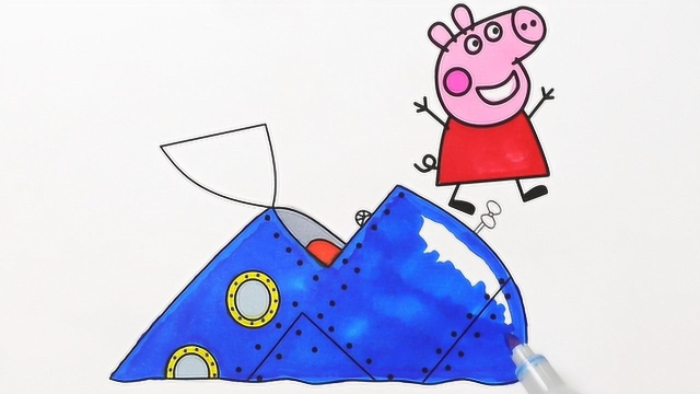 小猪佩奇从潜水艇跳出 简笔画