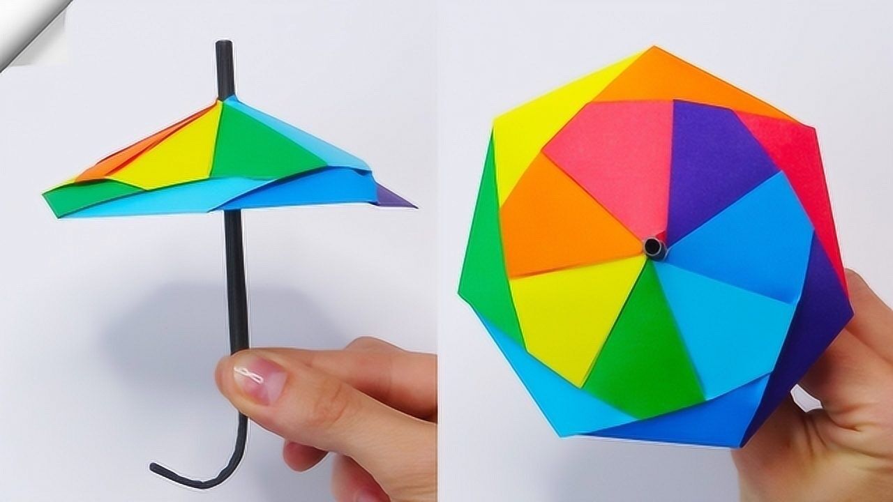 教你用纸做漂亮的彩虹小雨伞,做法非常简单