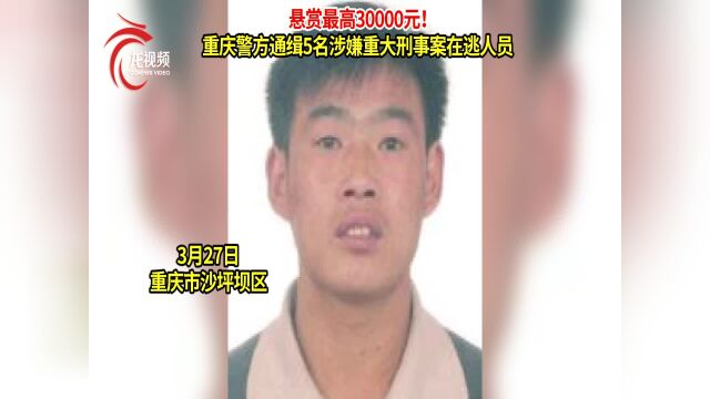 悬赏最高30000元!重庆警方通缉5名涉嫌重大刑事案在逃人员