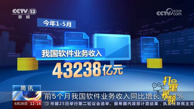 工信部:前五个月我国软件业务收入43238亿元,同比增长13.3%