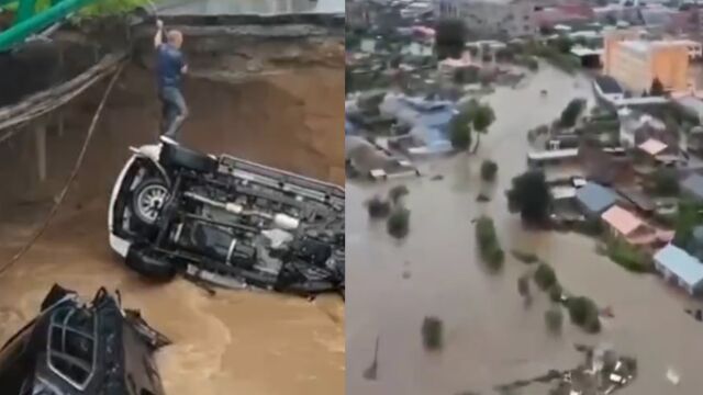 直击哈尔滨暴雨现场:大片房屋被淹,桥梁坍塌 多辆汽车坠入洪水