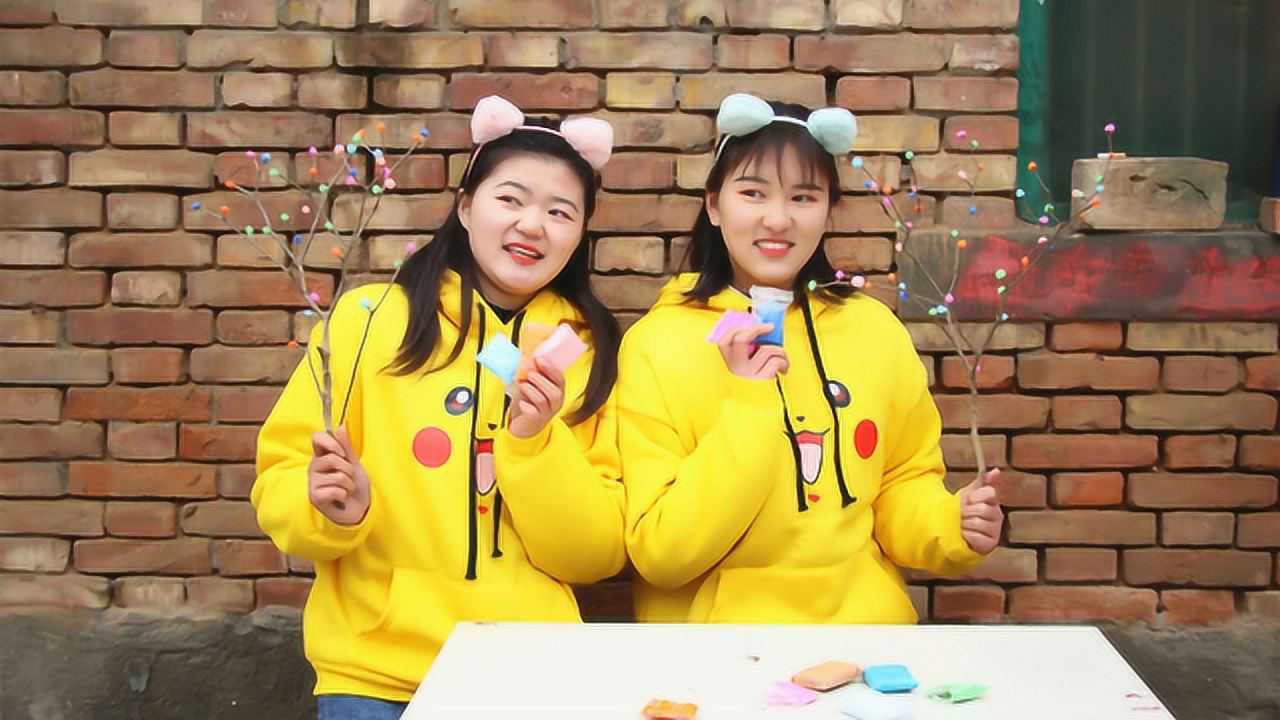 手工小晴又有新创意用粘土点缀树枝没想做出的树枝花超好看