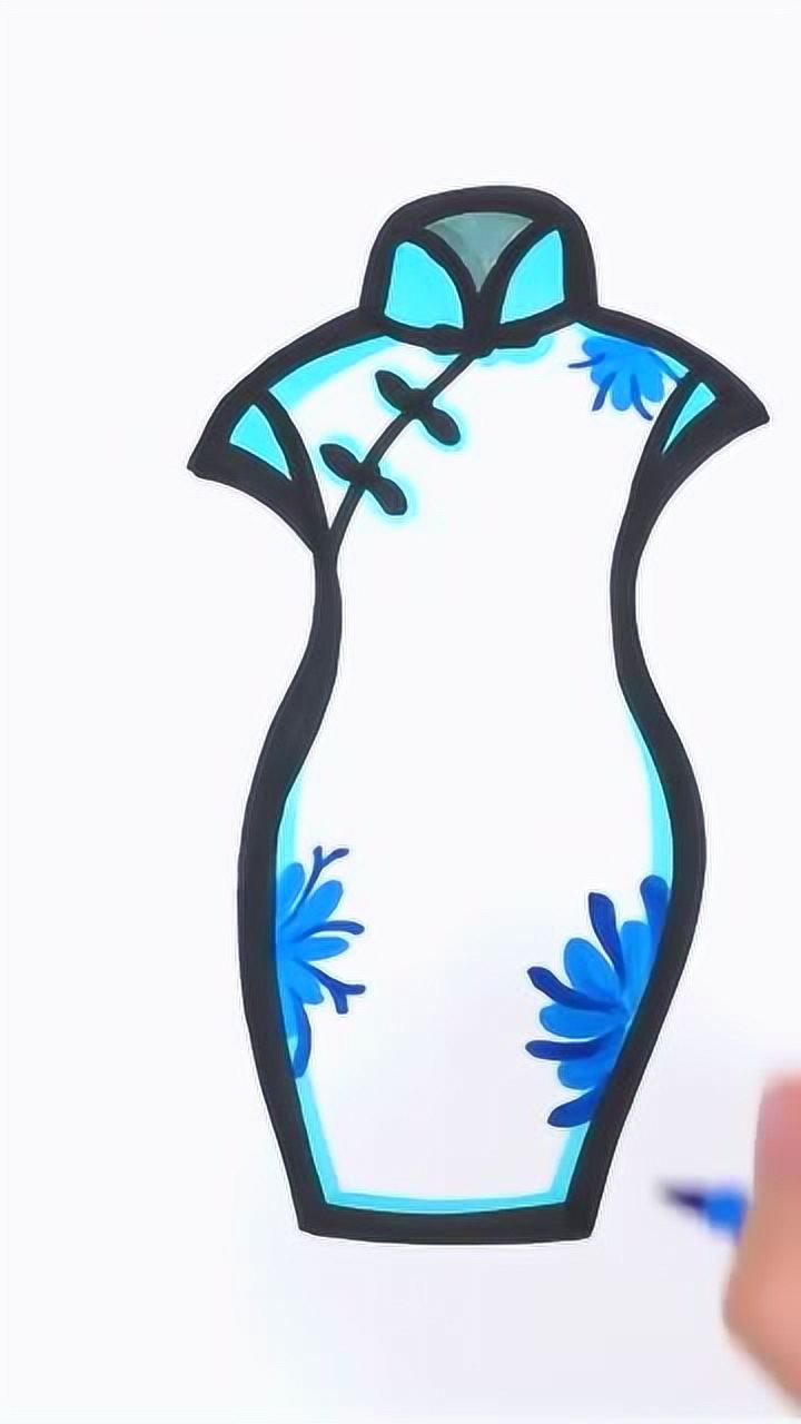 简笔画画一件漂亮的旗袍送给你的妈妈吧