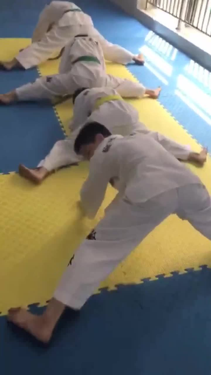 这就是跆拳道的压腿日常齐刷刷的下叉好壮观啊