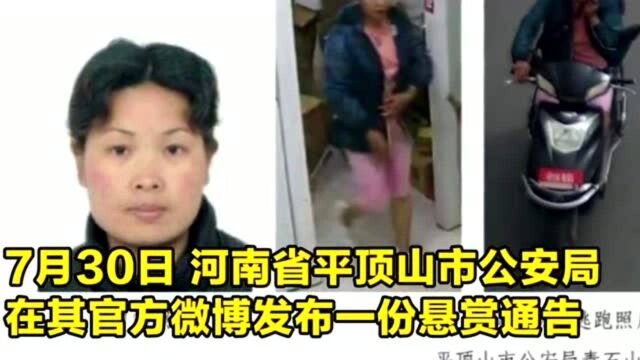 河南平顶山突发重大刑事案件!一女子有重大作案嫌疑被悬赏通缉