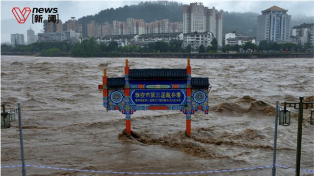 青衣江出现100年一遇洪水,乐山大佛被淹至脚趾