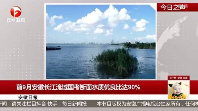 2020年前9个月 安徽长江流域国考断面水质优化比达90%