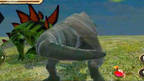 霸王龙模拟器:霸王龙主动出击,袭击剑龙!_腾讯视频