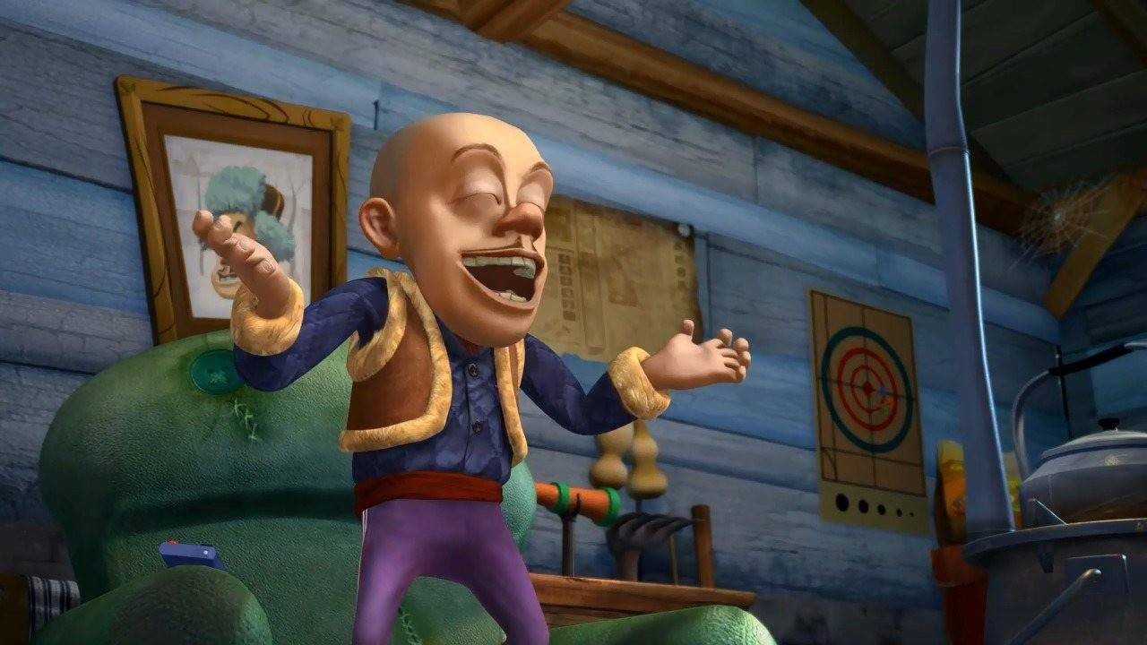 熊出没光头强看电视广告做发财梦直接从沙发摔地上