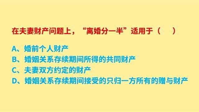 公务员考试,在夫妻财产问题上,“离婚分一半”适用于什么